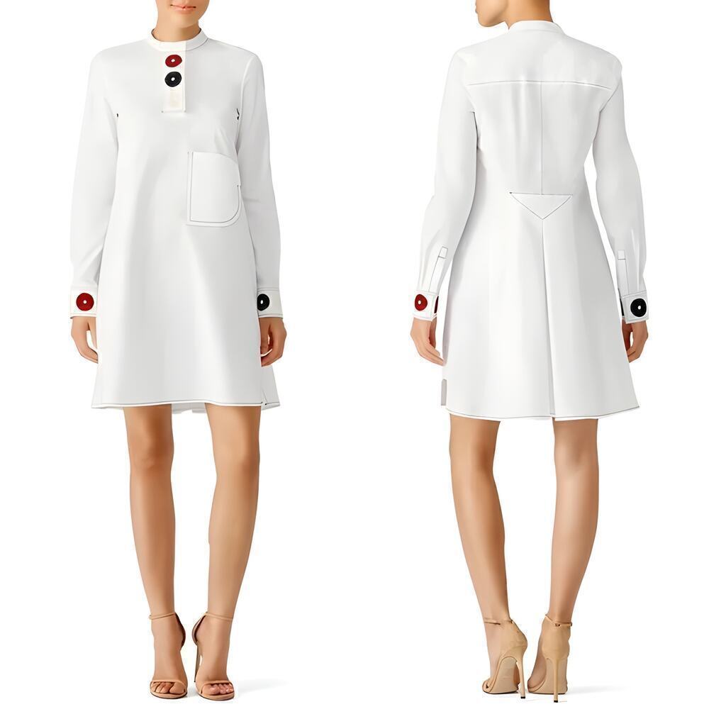 Derek LAM Retro 60s Shirt Dress Floral Embroidered Stand Collar Tailored Tunic 0